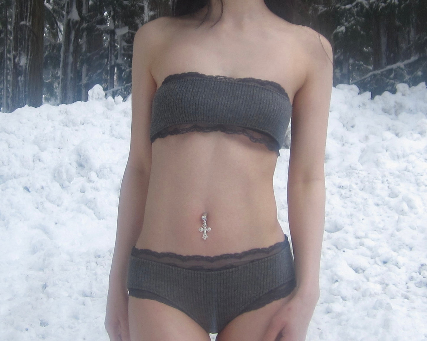 lace rib layered shorts